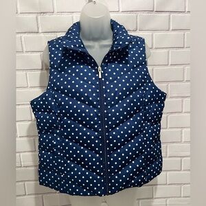 LANDS END women Navy Polka Dot Puffer Vest/size MP